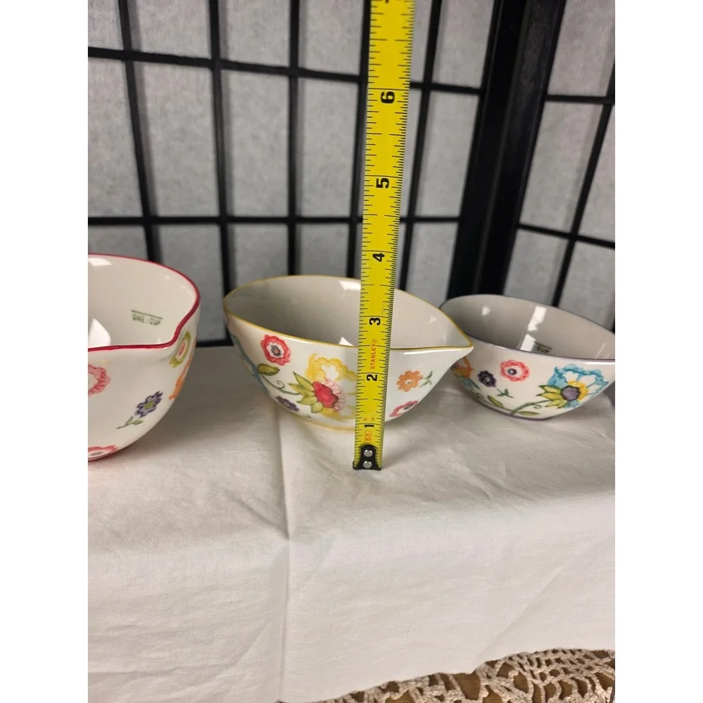Pier 1 Imports Floral Hand Painted Stoneware Measuring Prep Bowls Set of 3
